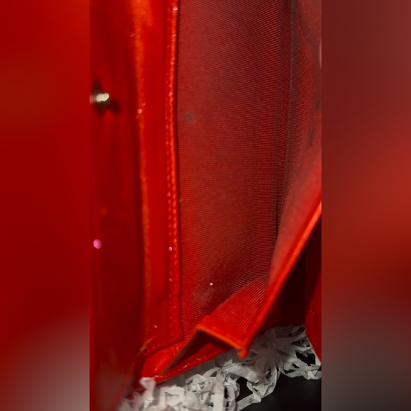 EUC Chanel Red Perforated Leather Snap Closure Trifold Wallet Custom Shimmer - Picture 13 of 16